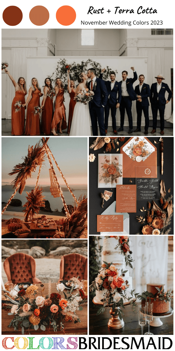 top 8 November wedding color Palettes for 2023 rust and terra cotta