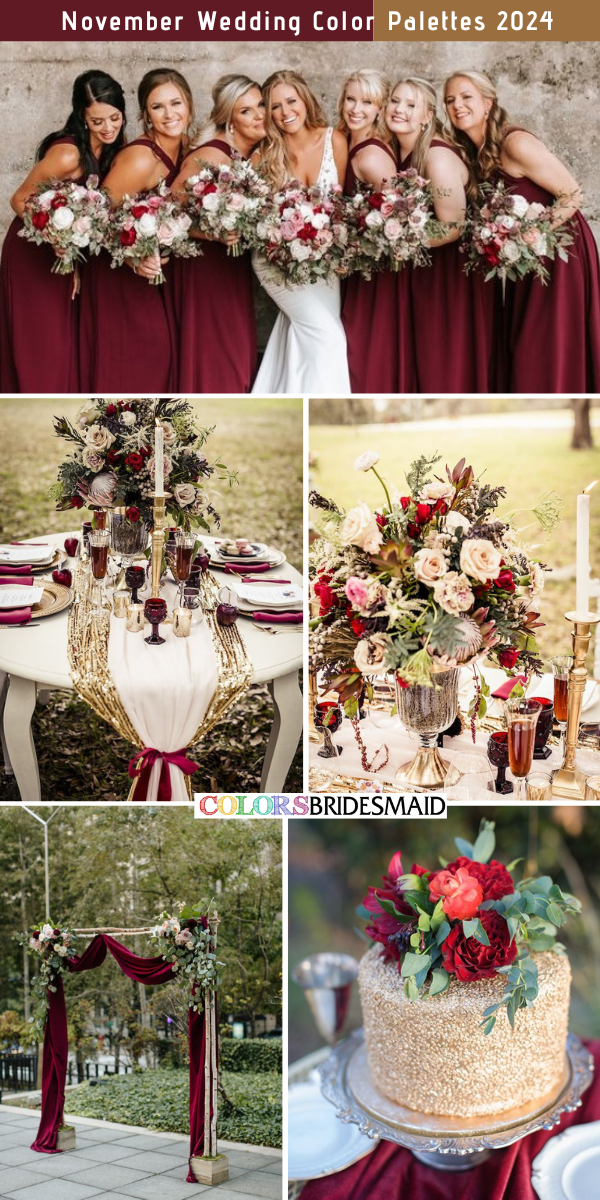 8 Perfect November Wedding Color Palettes for 2024 - Burgundy + Blush Pink + Gold