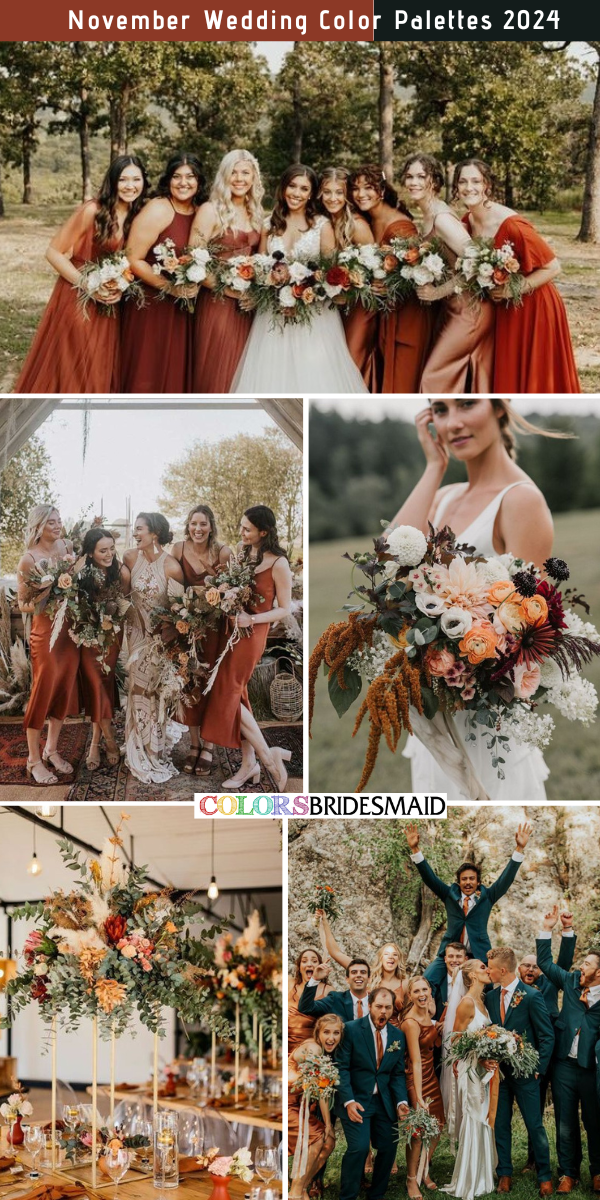 8 Perfect November Wedding Color Palettes for 2024 - Rust + Dark Teal + Greenery