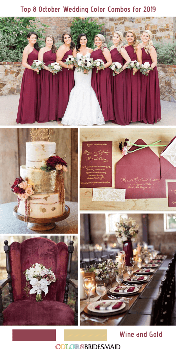 October Wedding Color Combos for 2019- Wine + Gold