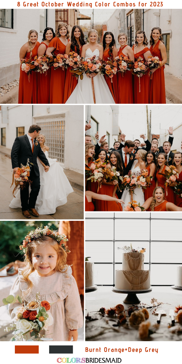 8 Great October Wedding Color Combos for 2023 - Burnt Orange + Deep Grey