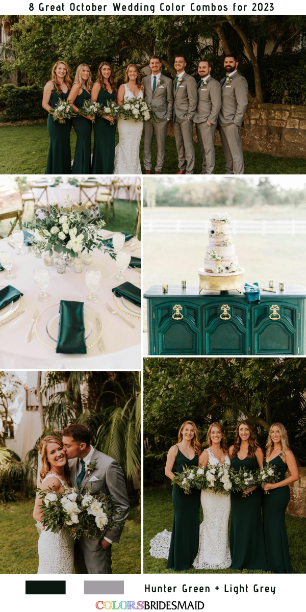 8 Great October Wedding Color Combos for 2023 - Hunter Green + Light Grey