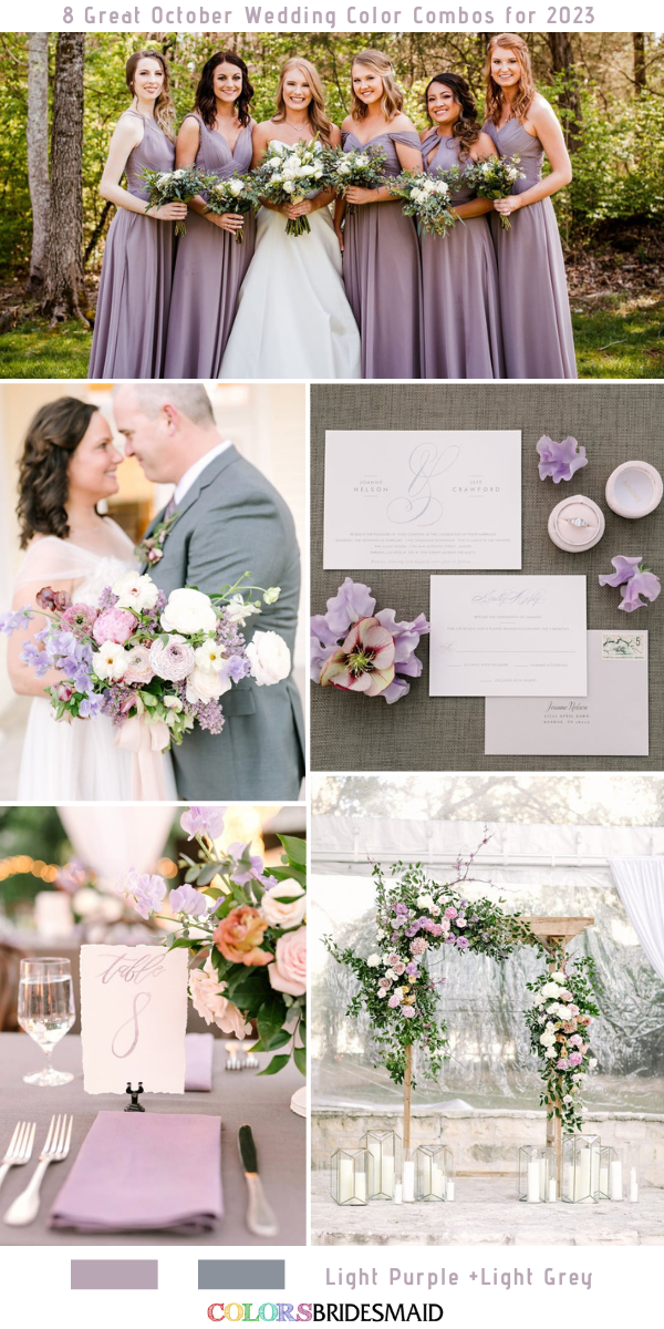 8 Great October Wedding Color Combos for 2023 - Light Purple + Light Grey