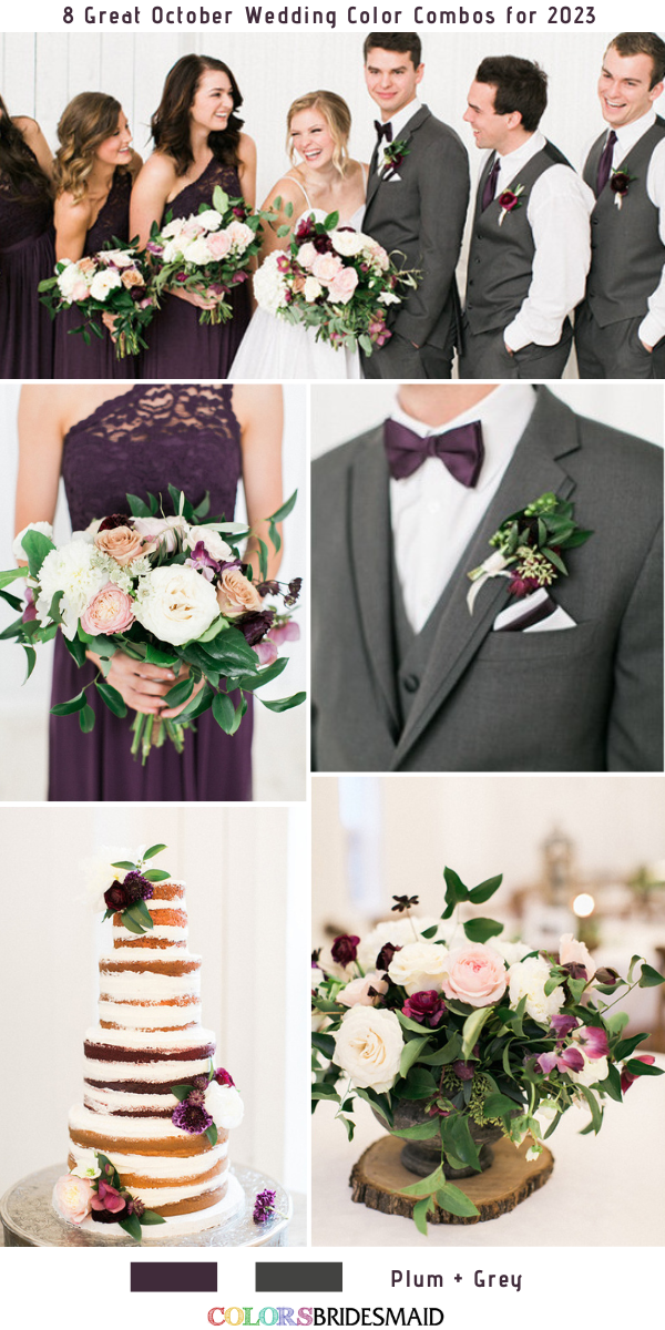 8 Great October Wedding Color Combos for 2023 - Plum + Grey