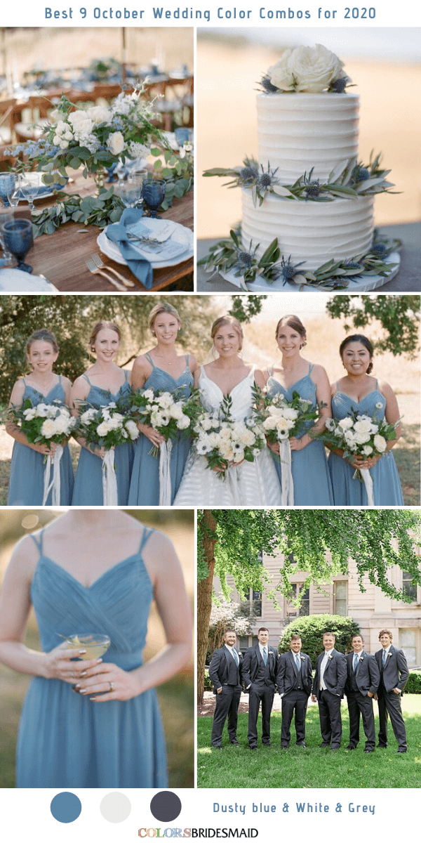 Best 9 October Wedding Color Combos for 2020 - Dusty Blue + White + Grey
