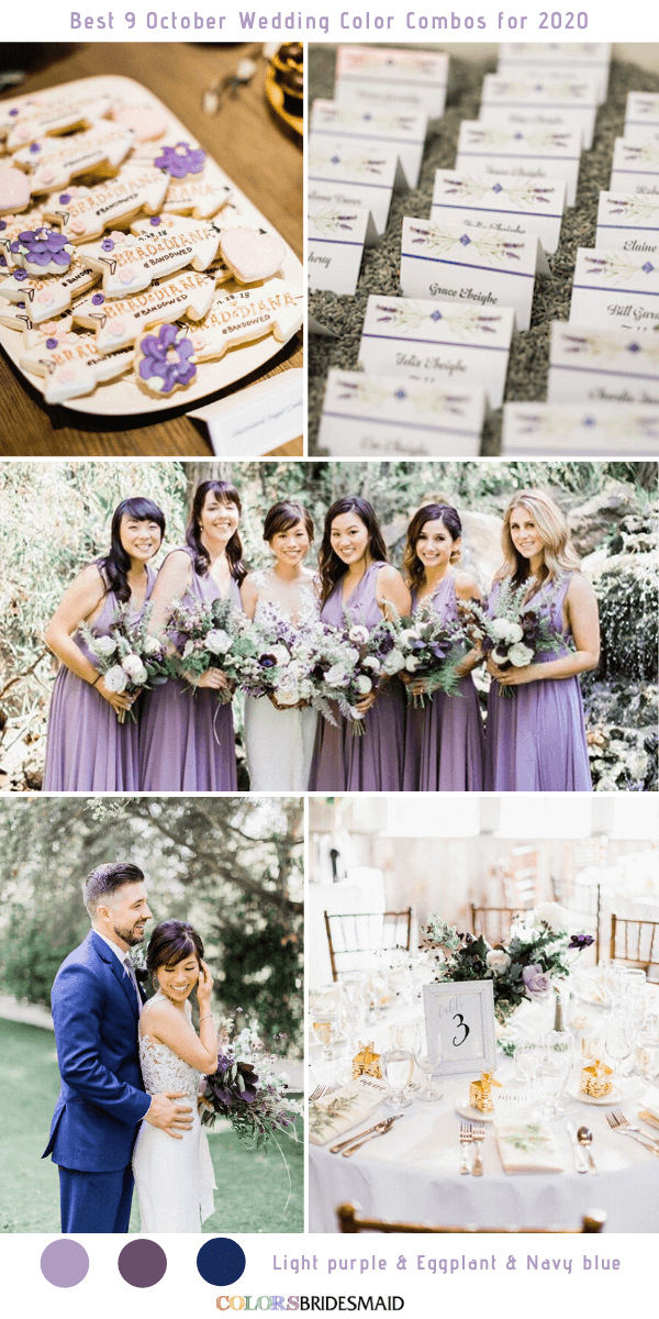 Best 9 October Wedding Color Combos for 2020 - Light Purple + Eggplant + Navy Blue