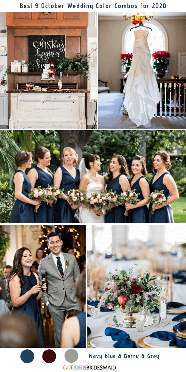 Best 9 October Wedding Color Combos for 2020 - Navy Blue + Berry + Grey