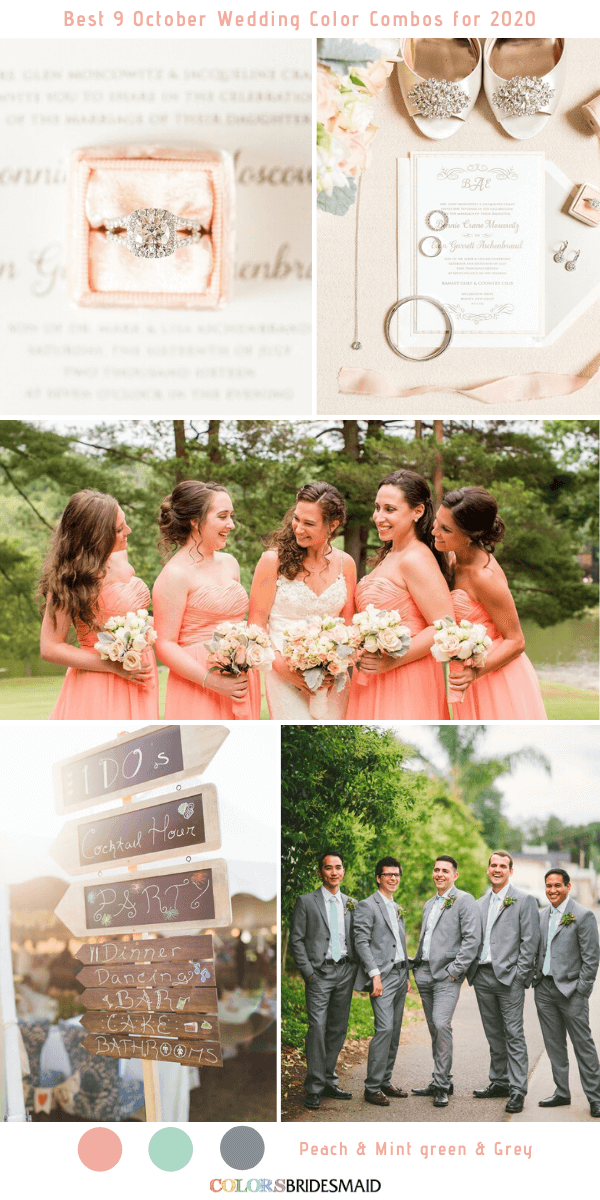 Best 9 October Wedding Color Combos for 2020 - Peach + Mint Green + Grey