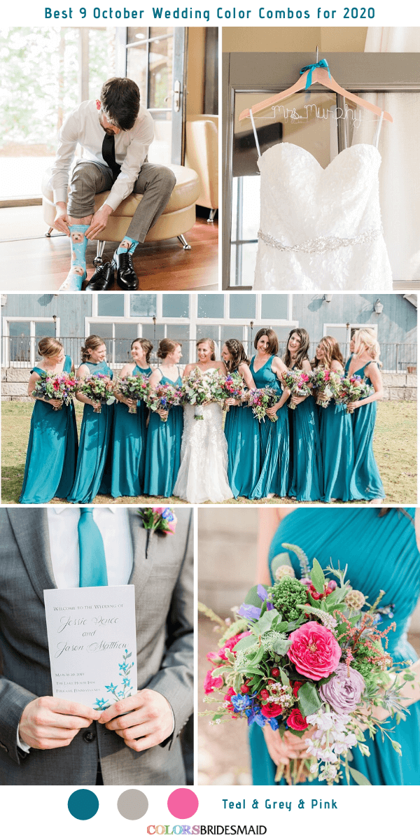 Best 9 October Wedding Color Combos for 2020 - Teal + Grey + Pink