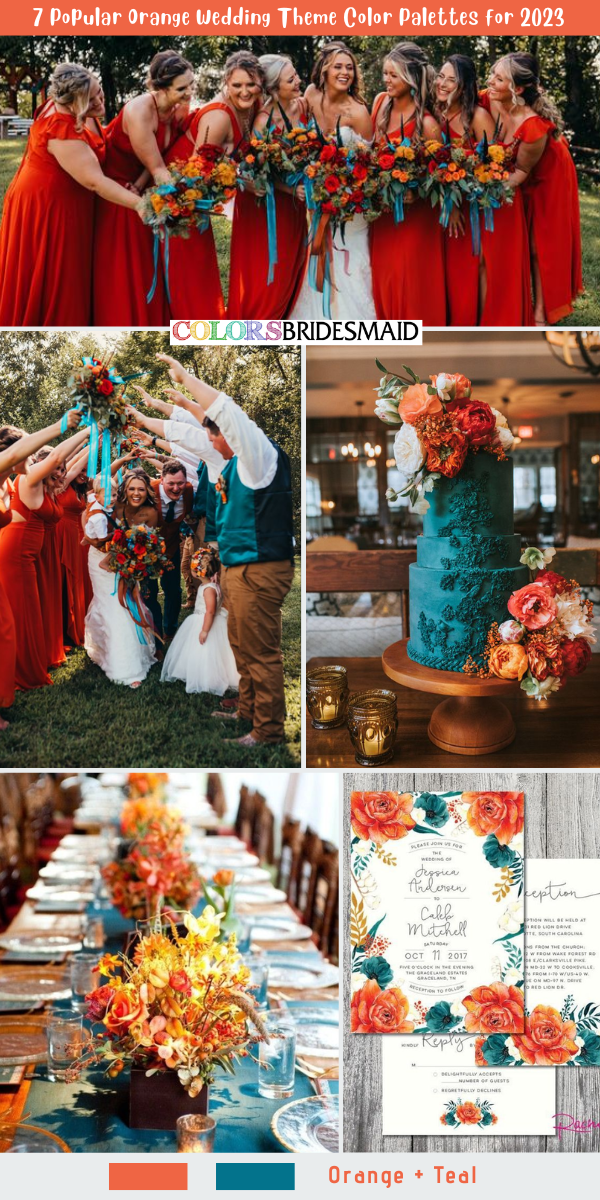 7 Popular Orange Wedding Theme Color Palettes for 2023 - Orange + Teal
