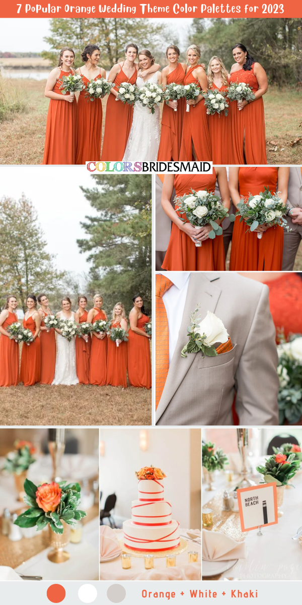 7 Popular Orange Wedding Theme Color Palettes for 2023 - Orange + White + Khaki