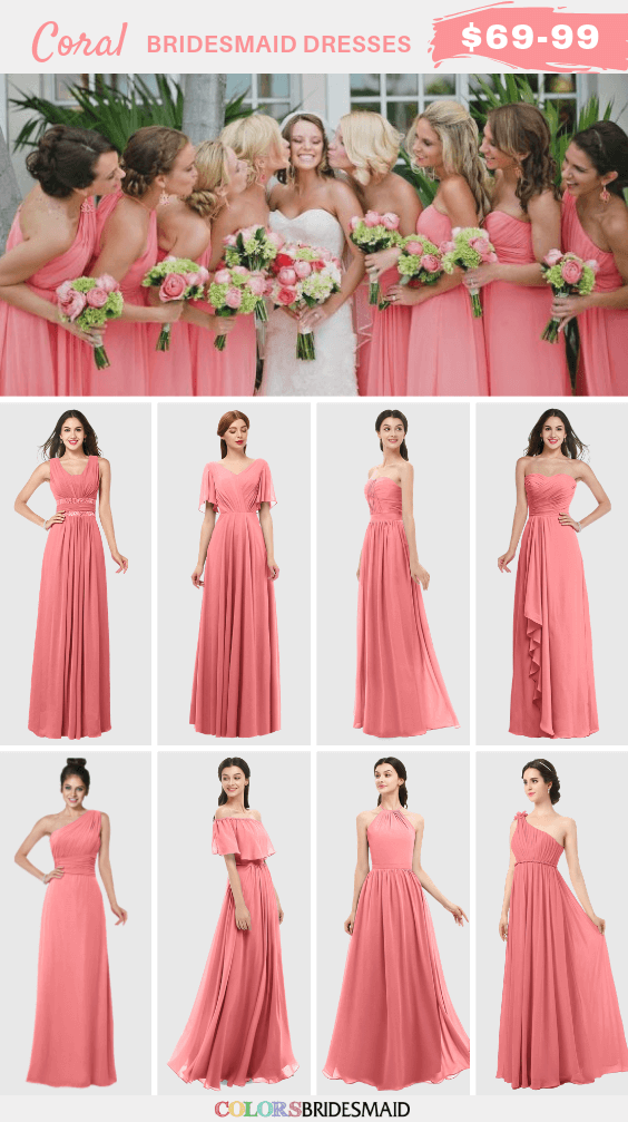 Coral Wedding - Coral Bridesmaid Dresses Paired with Navy Shoes 2019 ...