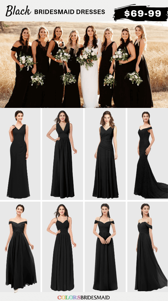 Fall Wedding-Black Bridesmaid Dresses Paired with Green and White ...