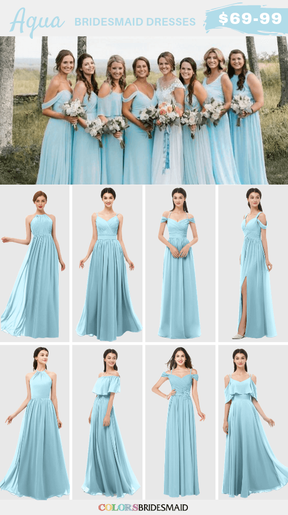 Blue Wedding - Aqua Bridesmaid Dresses and Light-colored Invitations ...