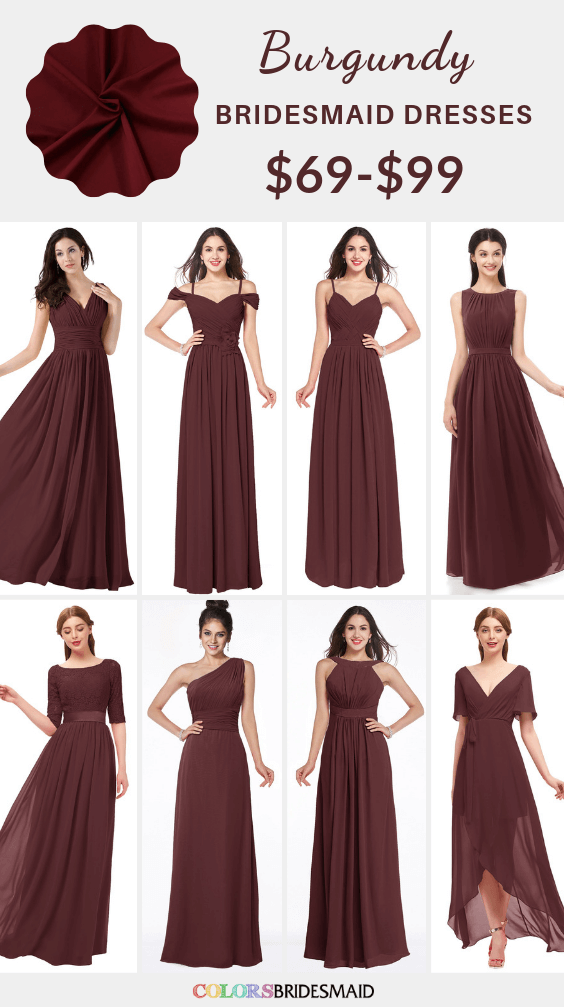 long bridesmaid dresses in burgundy color