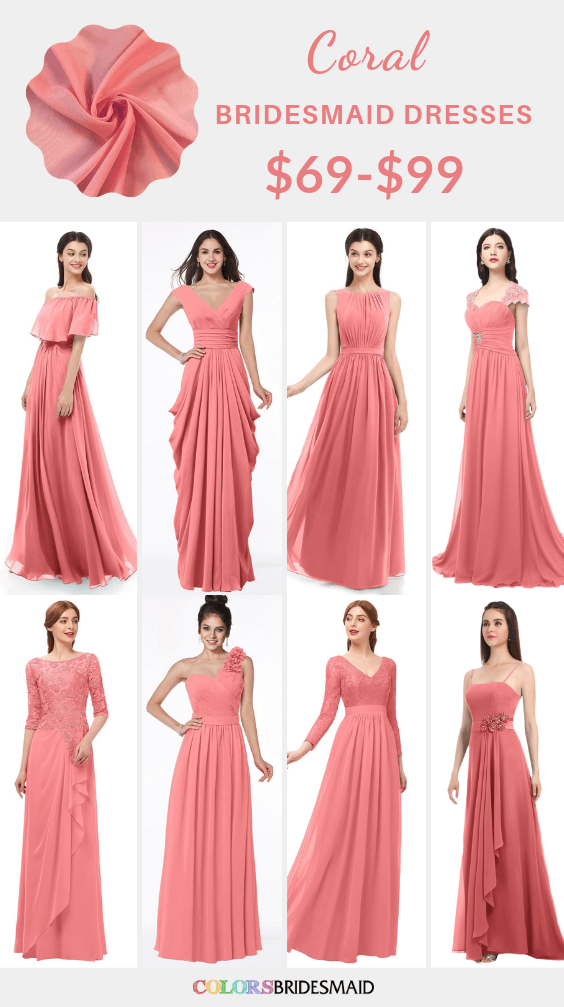 Coral, Gold and Navy Blue July Wedding 2020, Coral Bridesmaid Dresses ...