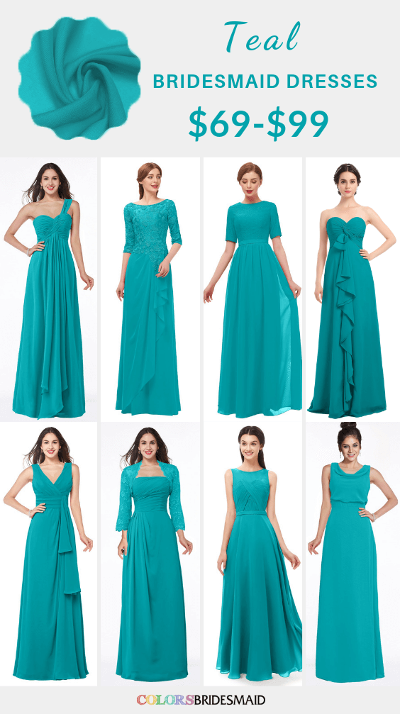 ColsBM long and short teal bridesmaid dresses