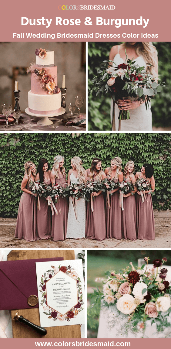 Fall Wedding- Dusty Rose Bridesmaid Dresses and Burgundy Flower Decorations