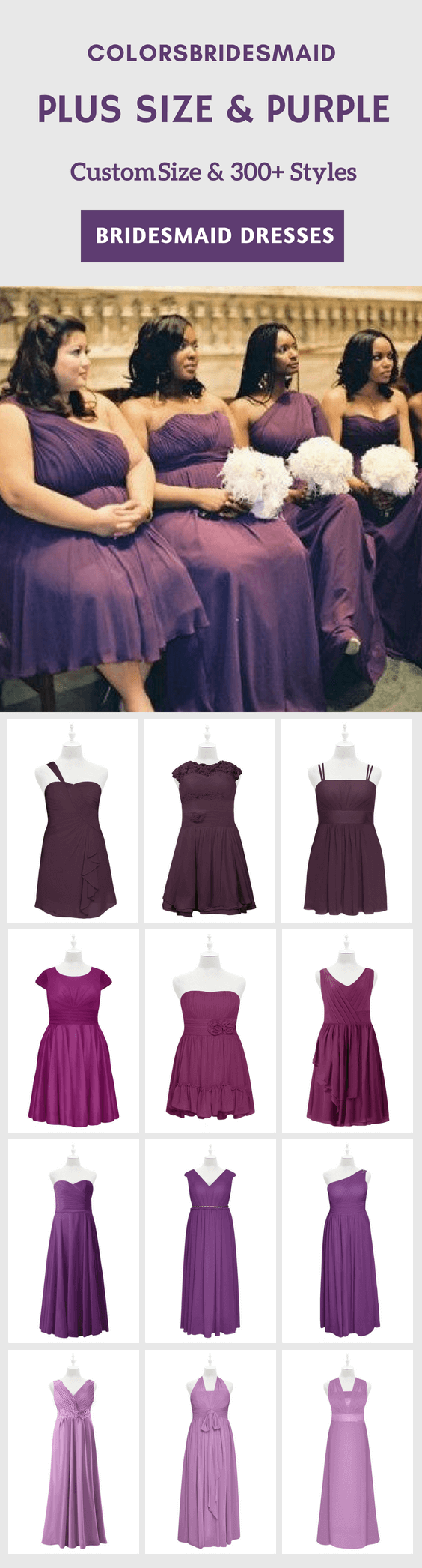 plus size purple bridesmaid dresses in plum,raspberry,dahlia and orchid