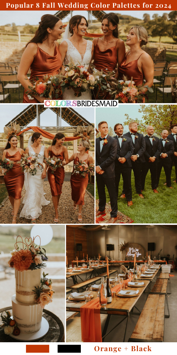 8 Popular Fall Wedding Color Palettes for 2024 - Orange + Black