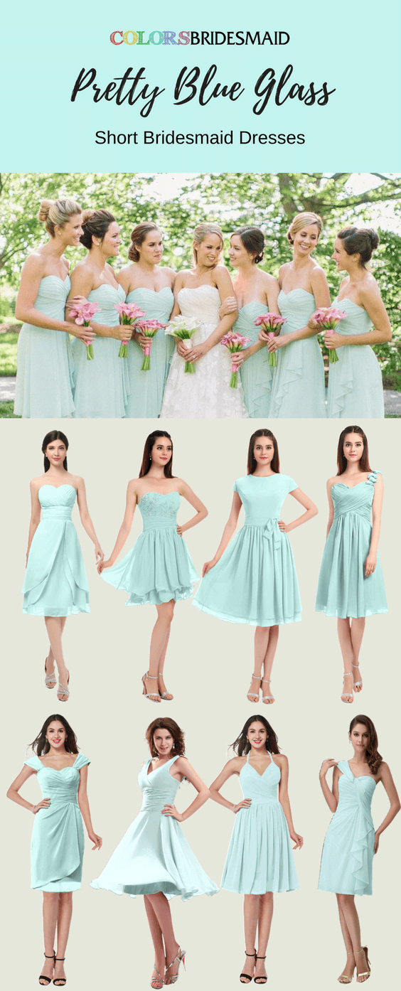 Pretty Blue Glass Short Bridesmaid Dresses For You