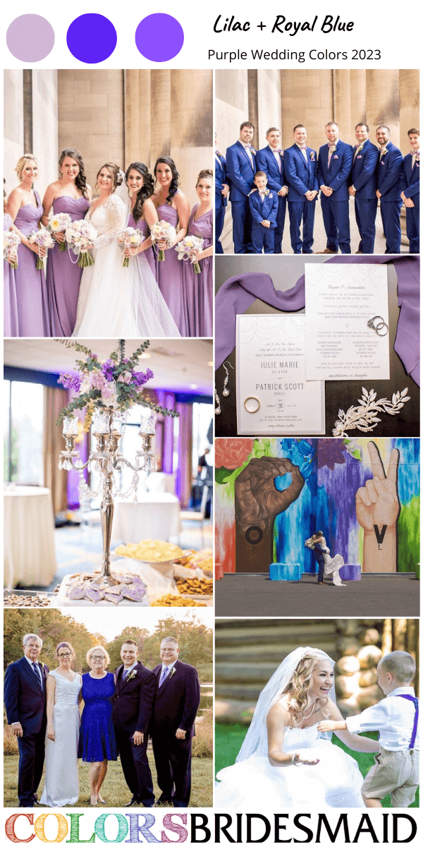 best purple wedding color scheme for 2023 lilac and royal blue