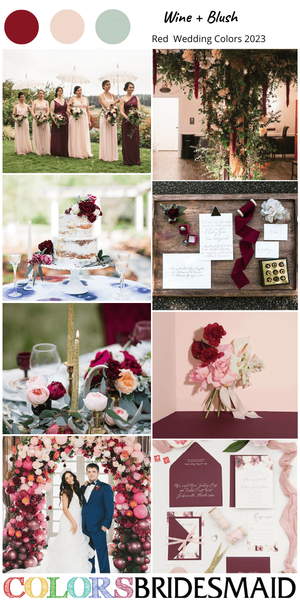 trendy red wedding colors for 2023 wine and blush