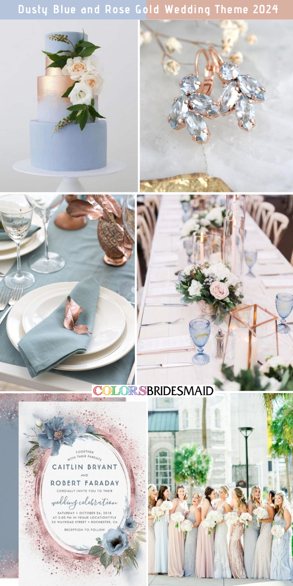 Rose Gold Wedding Theme 2024 - Dusty Blue + Rose Gold