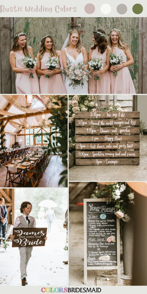 8 Pretty Rustic Wedding Color Palettes for 2023 - Blush + White + Light Grey