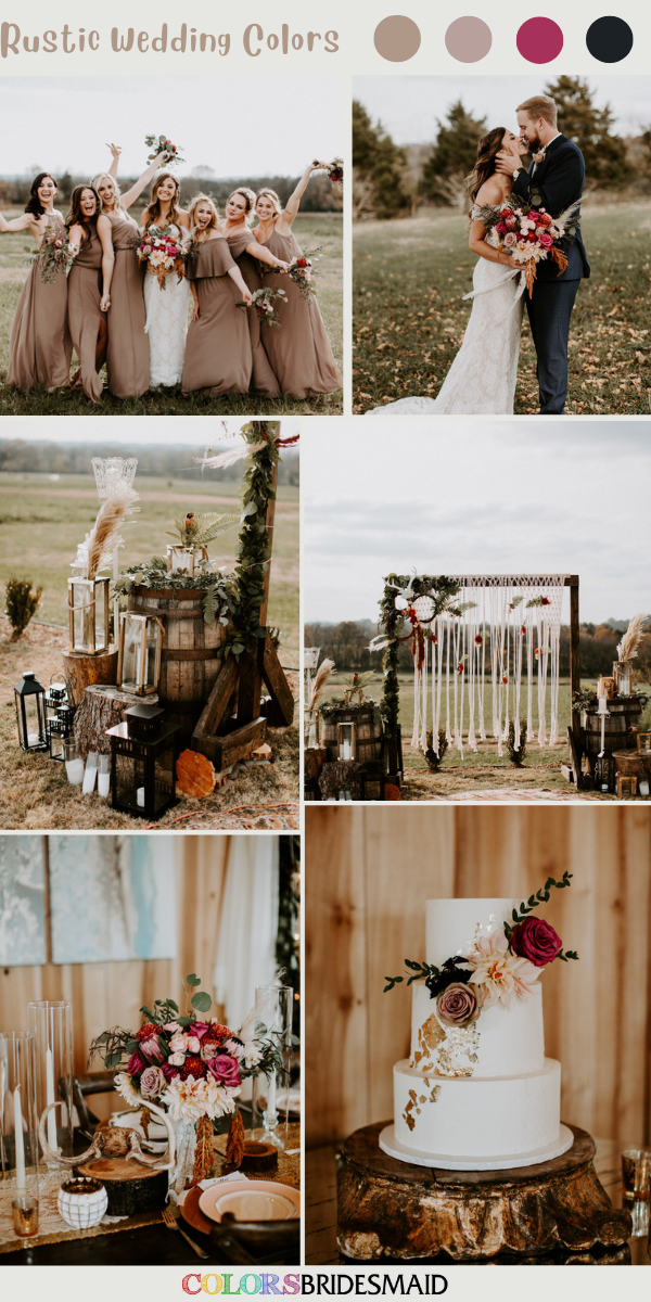 8 Pretty Rustic Wedding Color Palettes for 2023 - Taupeb+ Dusty Rose + Hot Pink