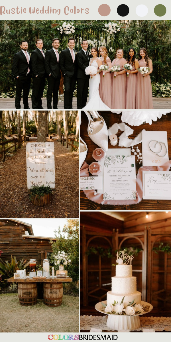 8 Pretty Rustic Wedding Color Palettes for 2023 - Dusty Rose + Black + White