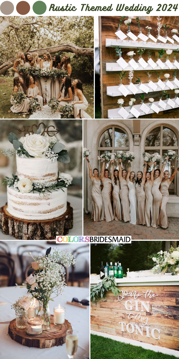 Top Rustic Themed Wedding Color Palettes 2024 - Champagne + White + Greenery