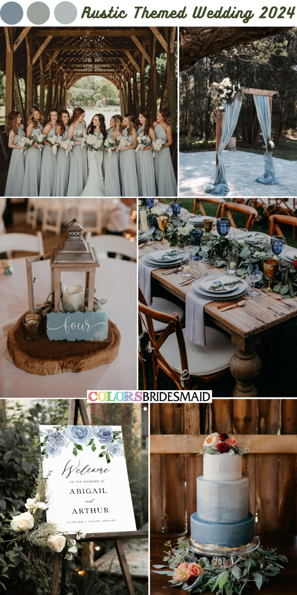 Top Rustic Themed Wedding Color Palettes 2024 - Dusty Blue + Illusion Blue