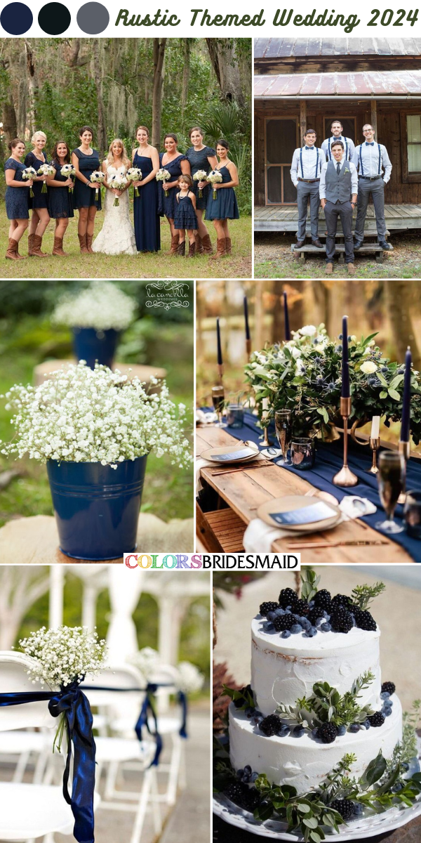 Top Rustic Themed Wedding Color Palettes 2024 - Navy blue + Grey