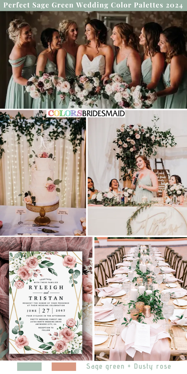 7 Perfect Sage Green Wedding Color Palettes for 2024 - Sage Green + Dusty Rose