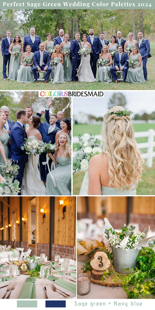 7 Perfect Sage Green Wedding Color Palettes for 2024 - Sage Green + Navy Blue