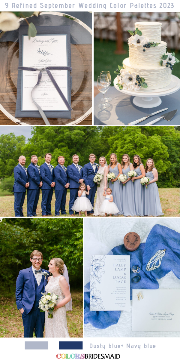 9 Refined September Wedding Color Palettes for 2023 - Dusty blue + Navy blue