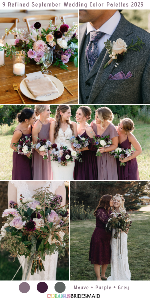 9 Refined September Wedding Color Palettes for 2023 - Mauve + Purple + Grey