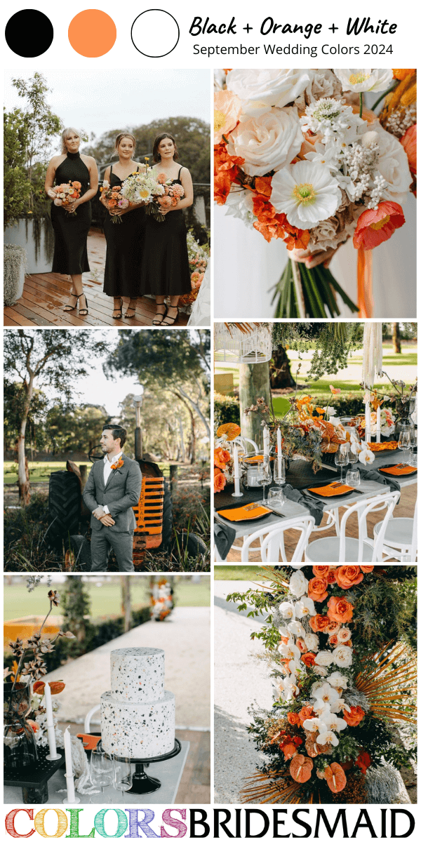 Best 8 September Wedding Color Combos 2024 for Black Orange and White