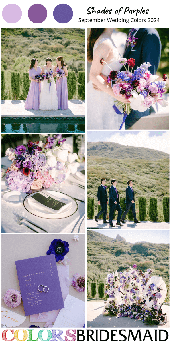 Best 8 September Wedding Color Combos 2024 for Shades of Purple