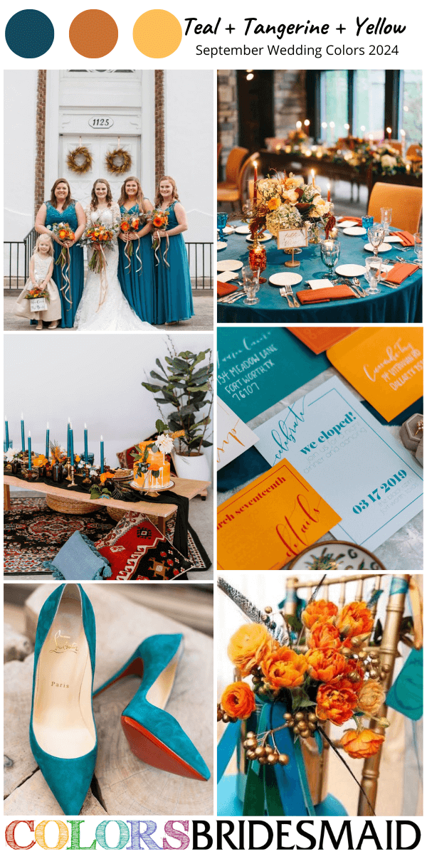 Best 8 September Wedding Color Combos 2024 for Teal Tangerine and Yellow