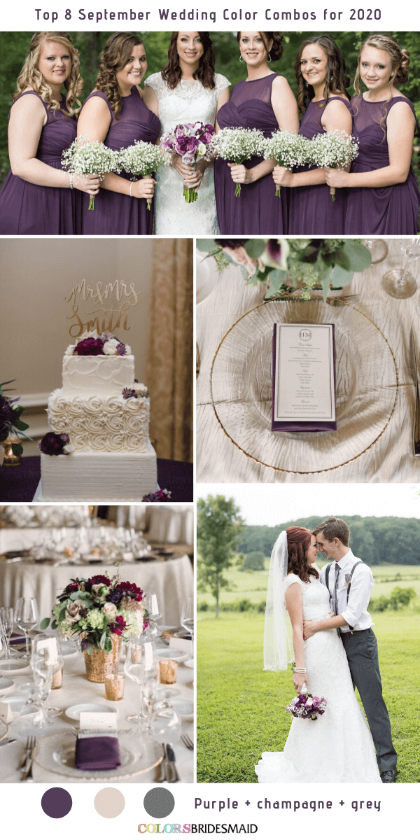 Top 8 September Wedding Color Combos for 2020 - Purple + Champagne + Grey