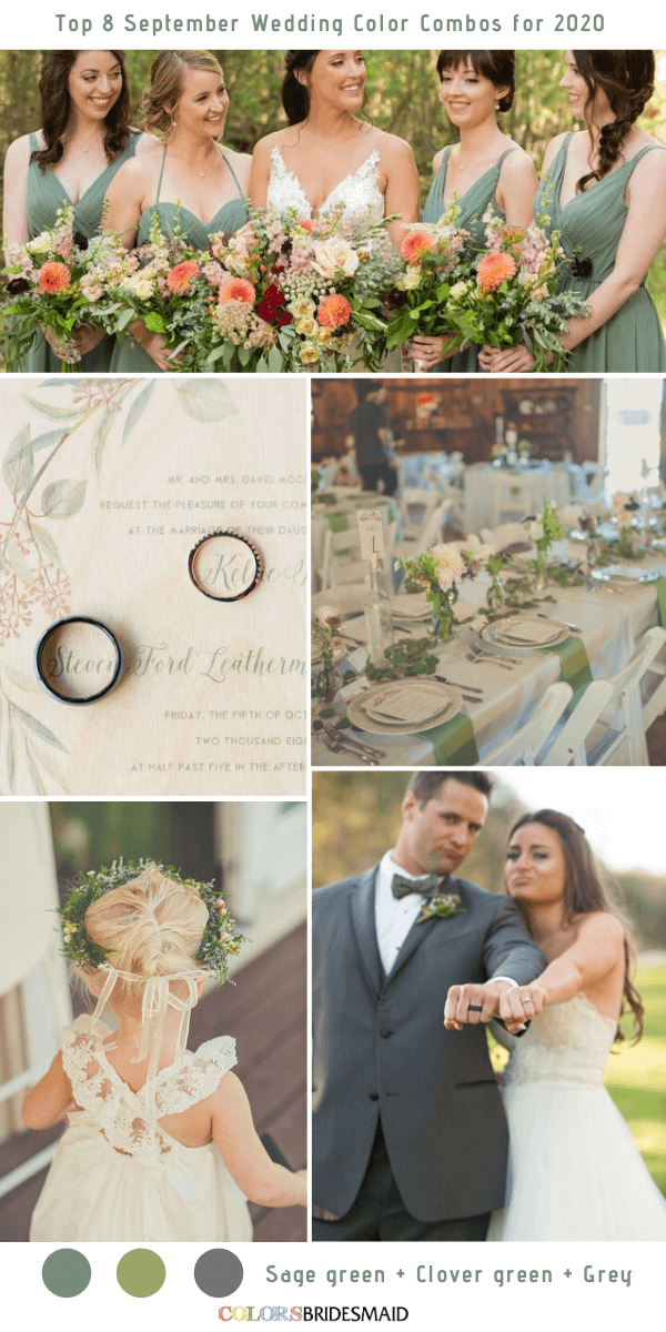 Top 8 September Wedding Color Combos for 2020 - Sage Green + Clover Green + Grey