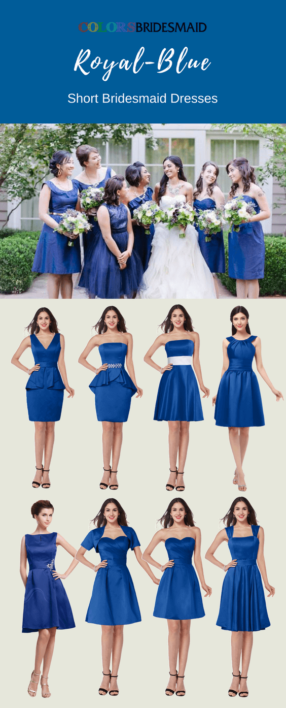 Short Satin Bridesmaid Dresses in Royal Blue in Fashionable Style