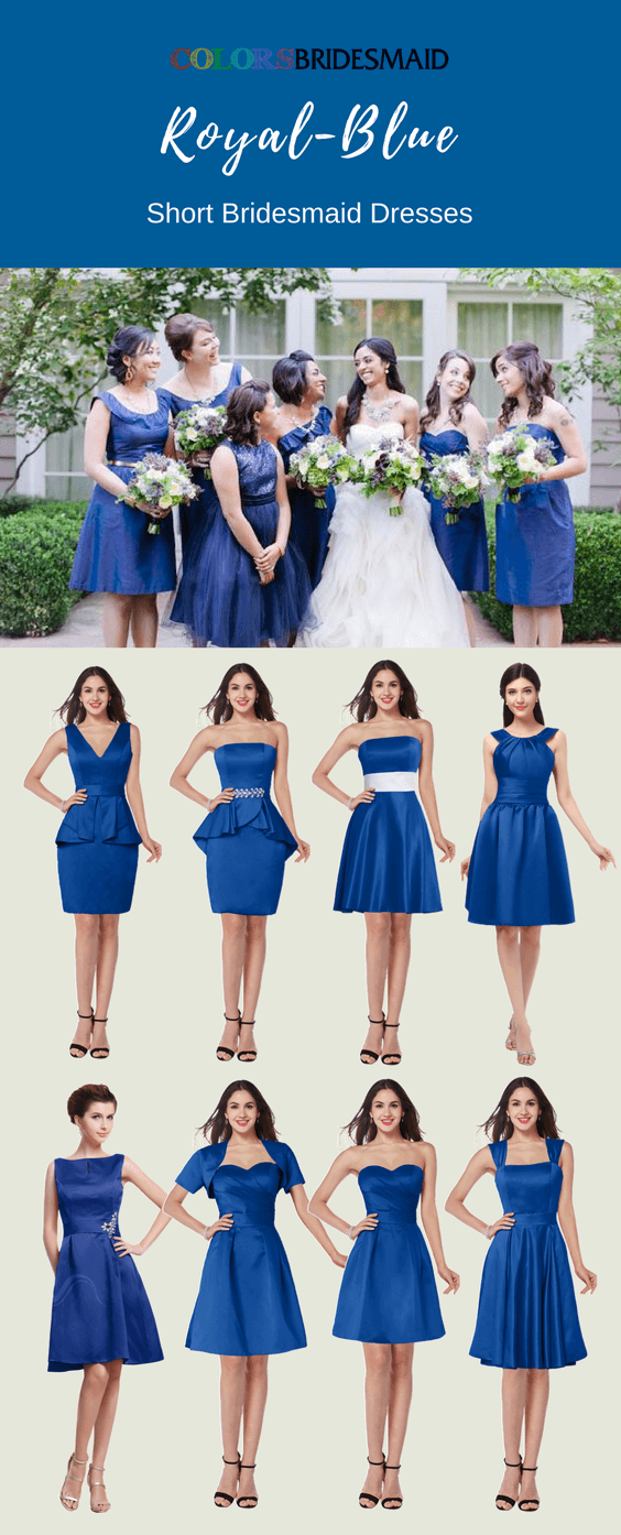 Short Satin Bridesmaid Dresses in Royal ...