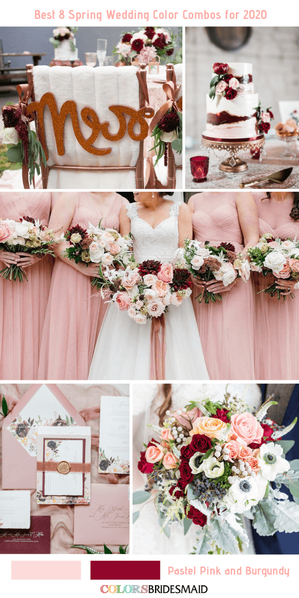 Spring Wedding Color Combos for 2020- Pastel Pink + Burgundy