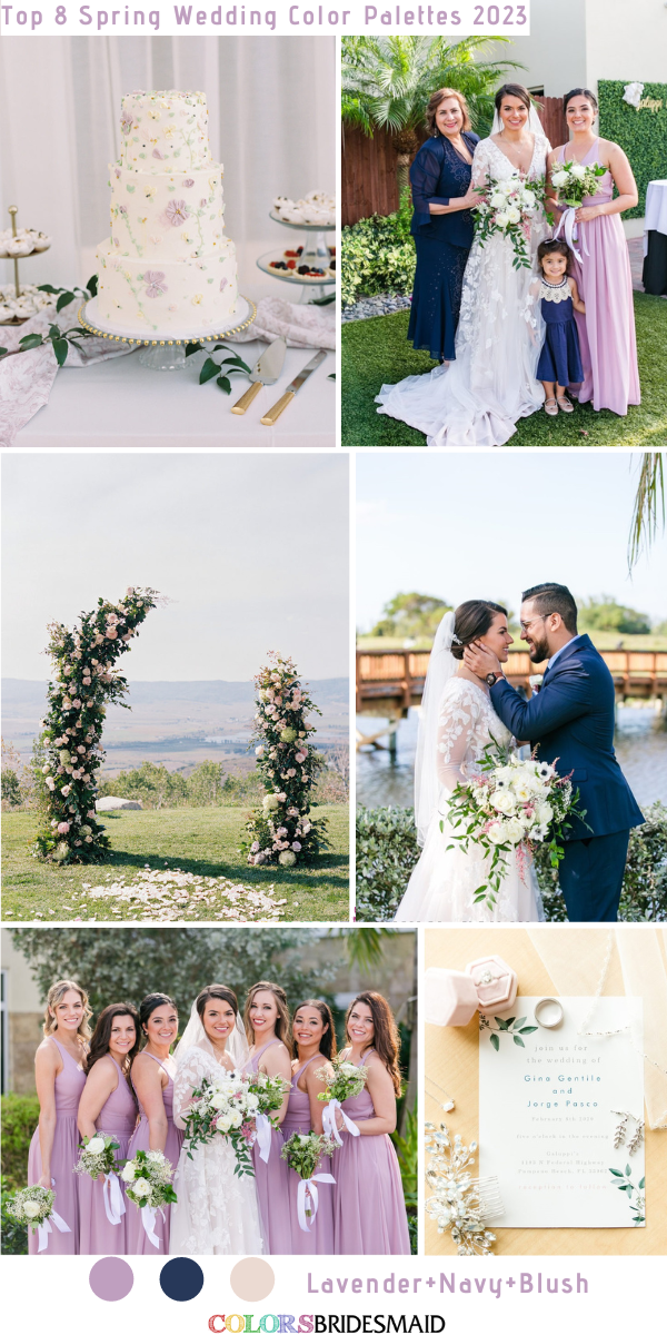 Top 8 Spring Wedding Color Palettes for 2023 - Lavender + Navy + Blush