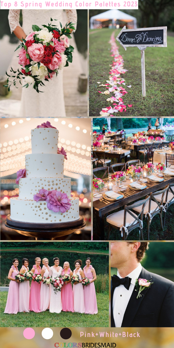 Top 8 Spring Wedding Color Palettes for 2023 - Pink + White + Black