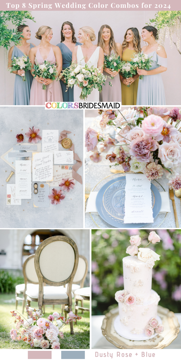 Top 8 Spring Wedding Color Palettes for 2024 - Dusty Rose + Blue