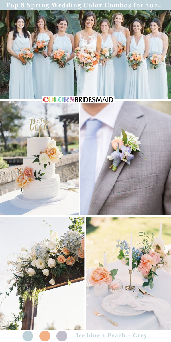 Top 8 Spring Wedding Color Palettes for 2024 - Ice Blue + Peach + Grey